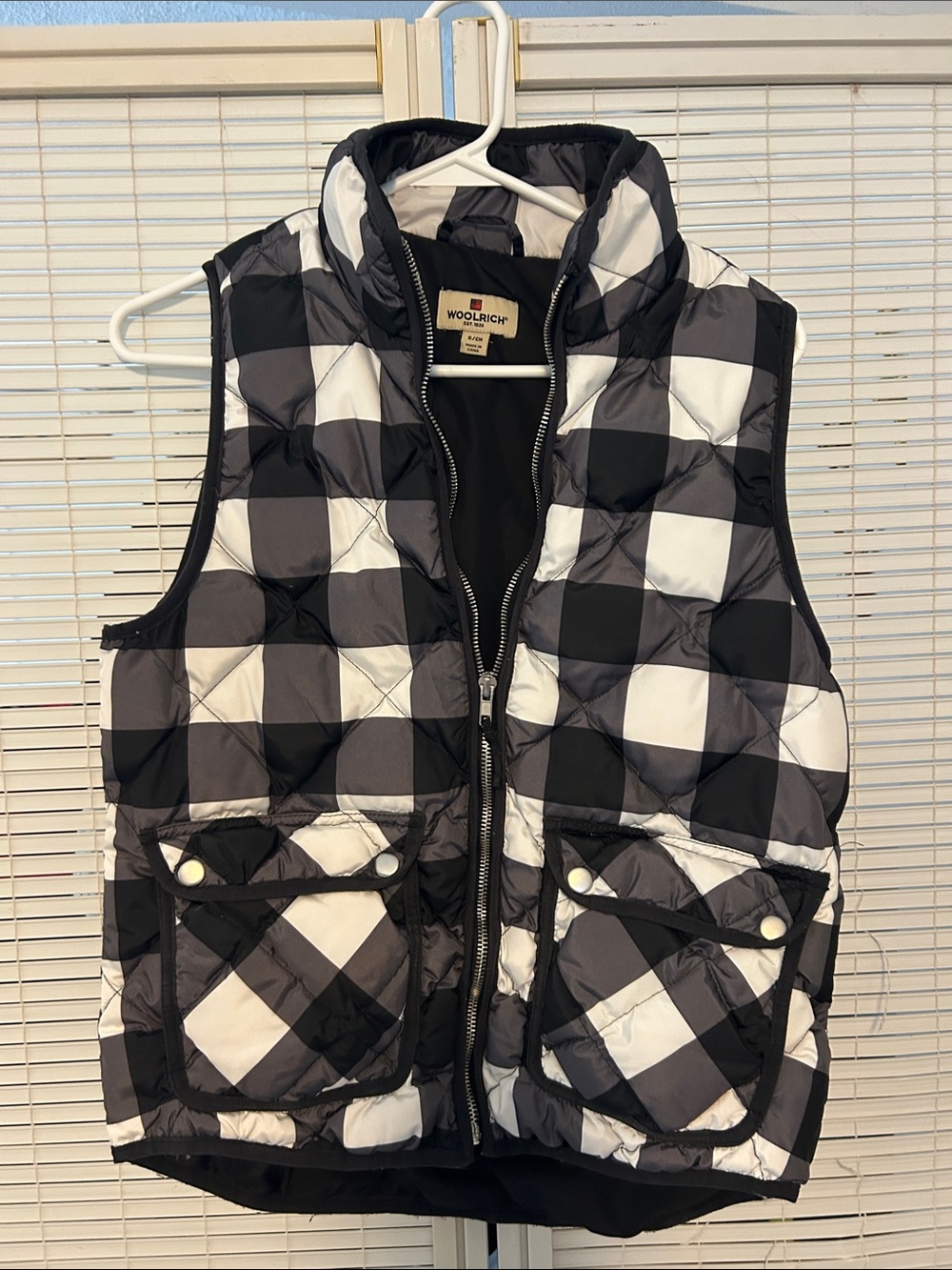 Woolrich Black and White Buffalo Check Quilted Vest
